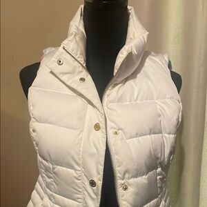 White Quilted Sleeveless Vest with High Collar